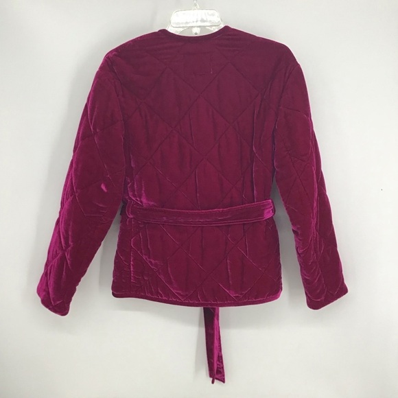 Rebecca Taylor Quilted Velvet Snap-Front Coat Jacket Cranberry Casual Size S - Picture 4 of 12